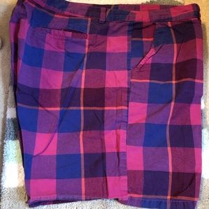 Pink and navy plaid shorts